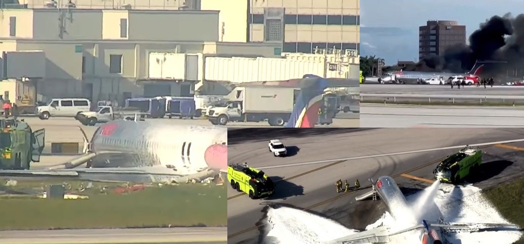 Plane catches fire crash lands Miami Plane catches fire crash lands Miami
